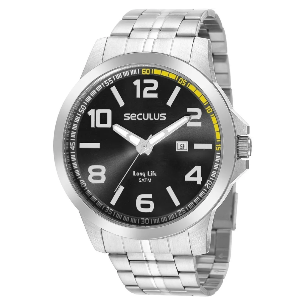 Relógio Masculino Seculus Prata Amarelo