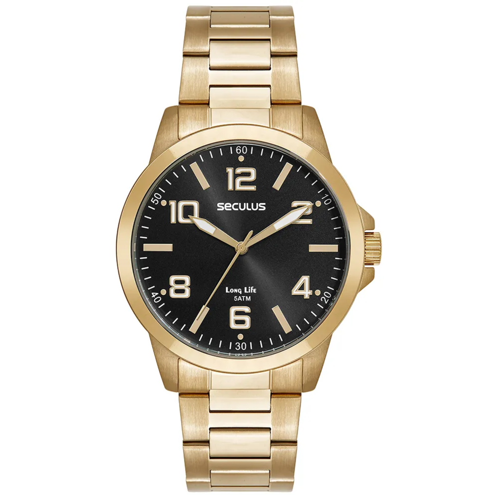 Relógio Masculino Seculus Dourado Preto
