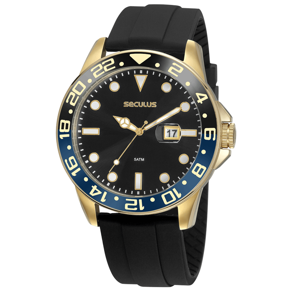 Relógio Masculino Seculus Dourado Preto