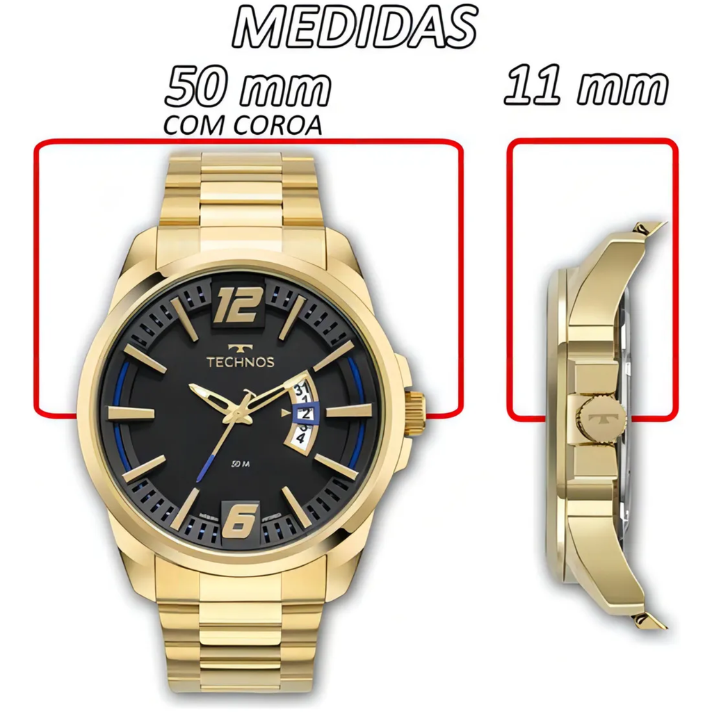 Relógio Masculino Technos Dourado Preto