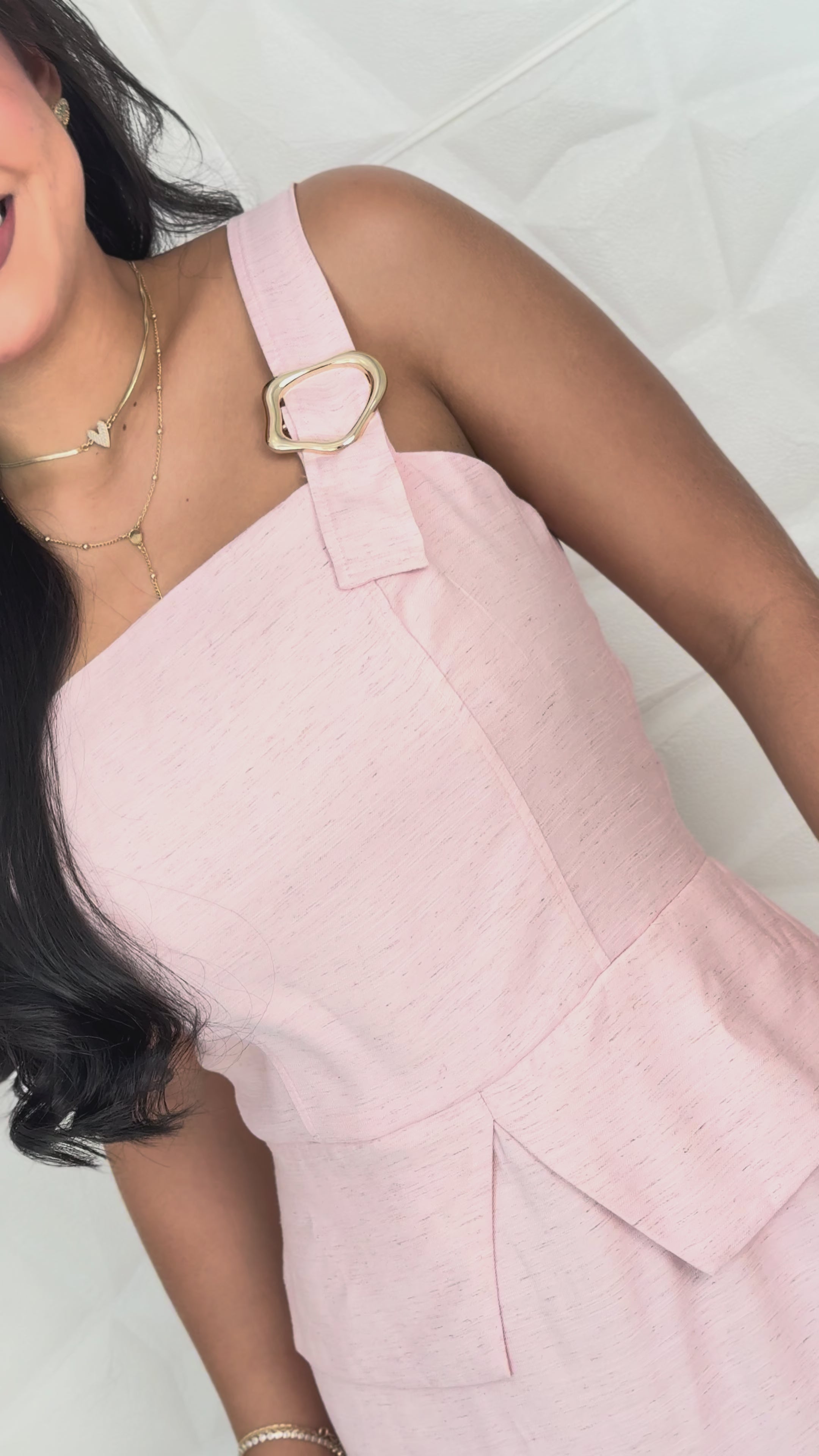 Vestido Midi Rosa com Recorte TAM: P