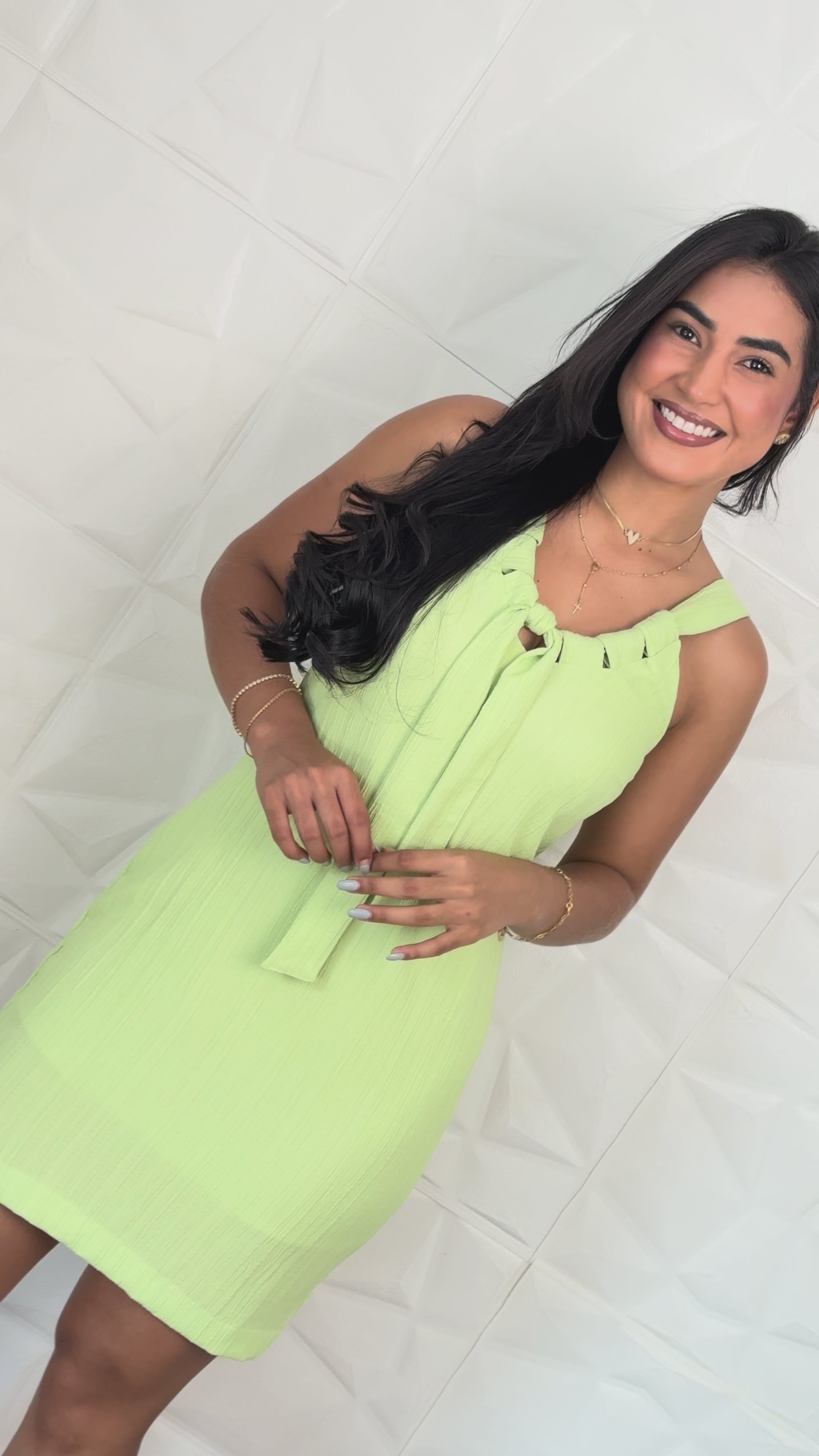 Vestido Curto Verde Lima com Laço TAM: P