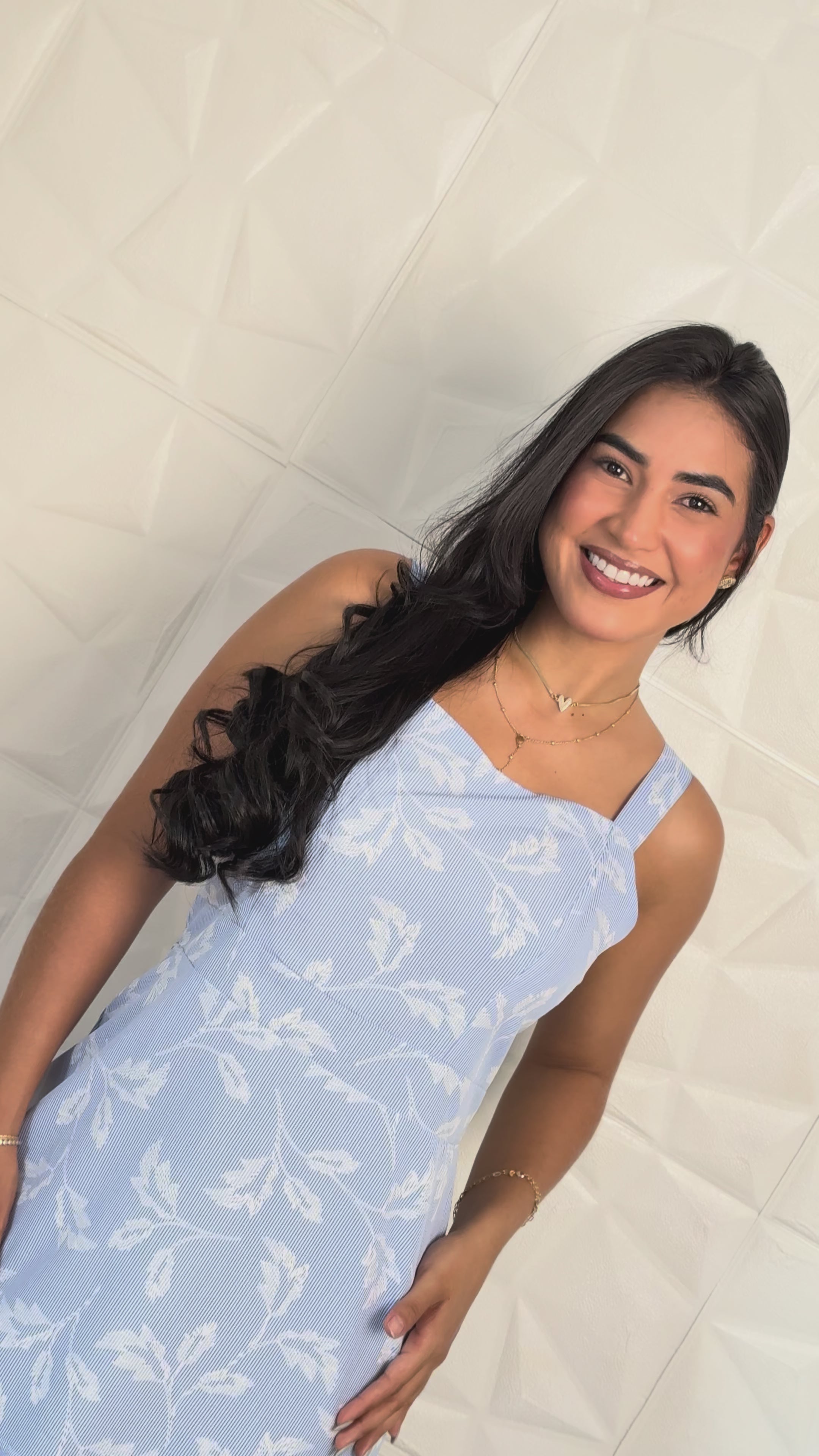 Vestido Azul Estampado com Barra Fluida TAM: 38