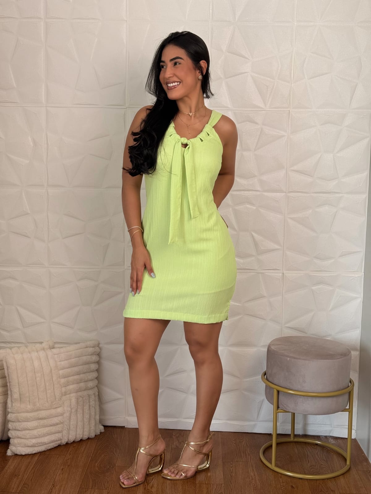 Vestido Curto Verde Lima com Laço TAM: P
