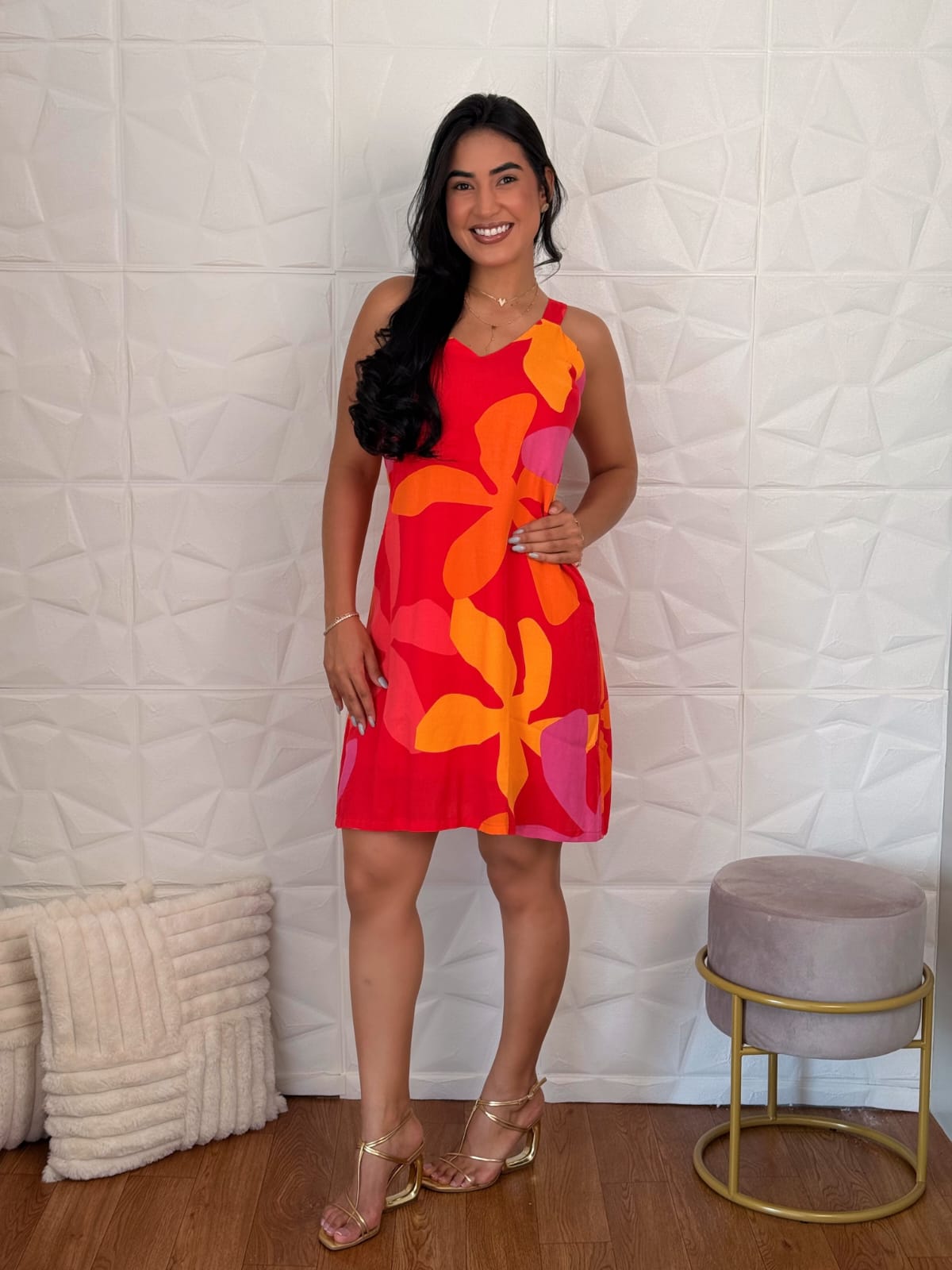 Vestido Curto Vermelho Estampado TAM: M