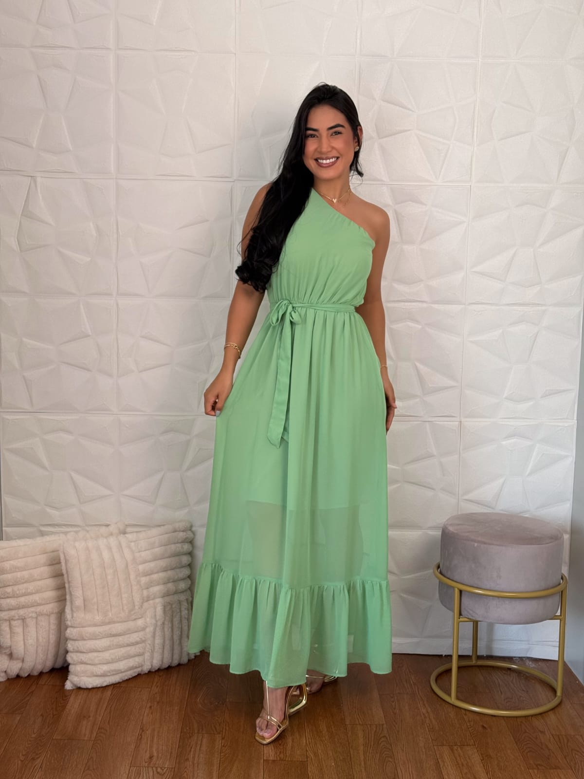 Vestido Longo Verde de Um Ombro Só TAM: 38