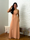 Vestido Longo Nude com Faixa na Cintura TAM: M