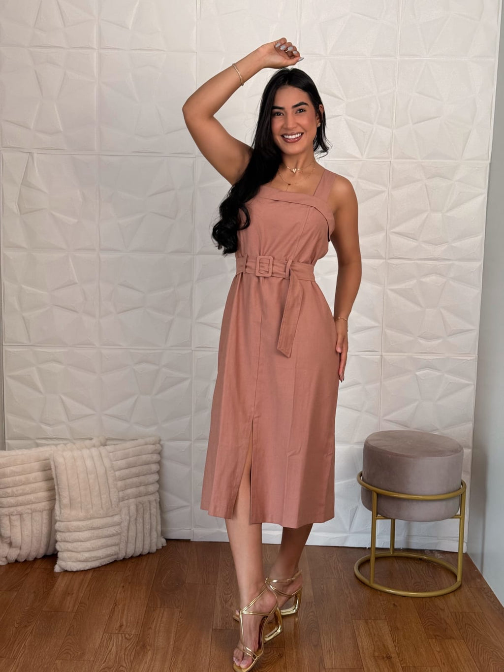 Vestido Midi Terracota com Faixa TAM: M